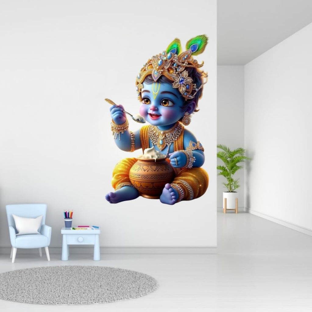 Baby Krishna Wall Decal Sticker, Hindu Religious Art Wall Sticker, Decorative Vinyl for Room, Nursery Decor