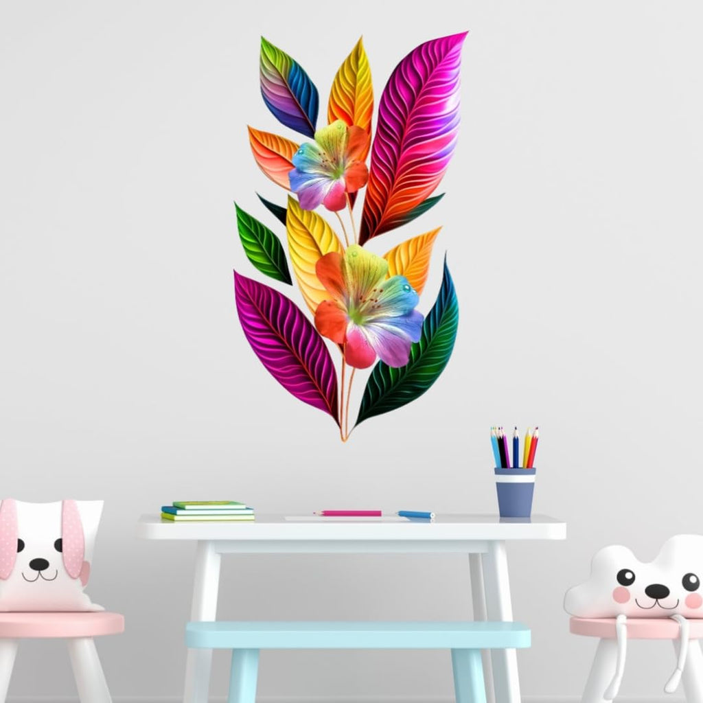Rainbow Floral Wall Sticker, Colourful Tropical Leaves and Flowers, Nursery Room Decoration Wall Sticker