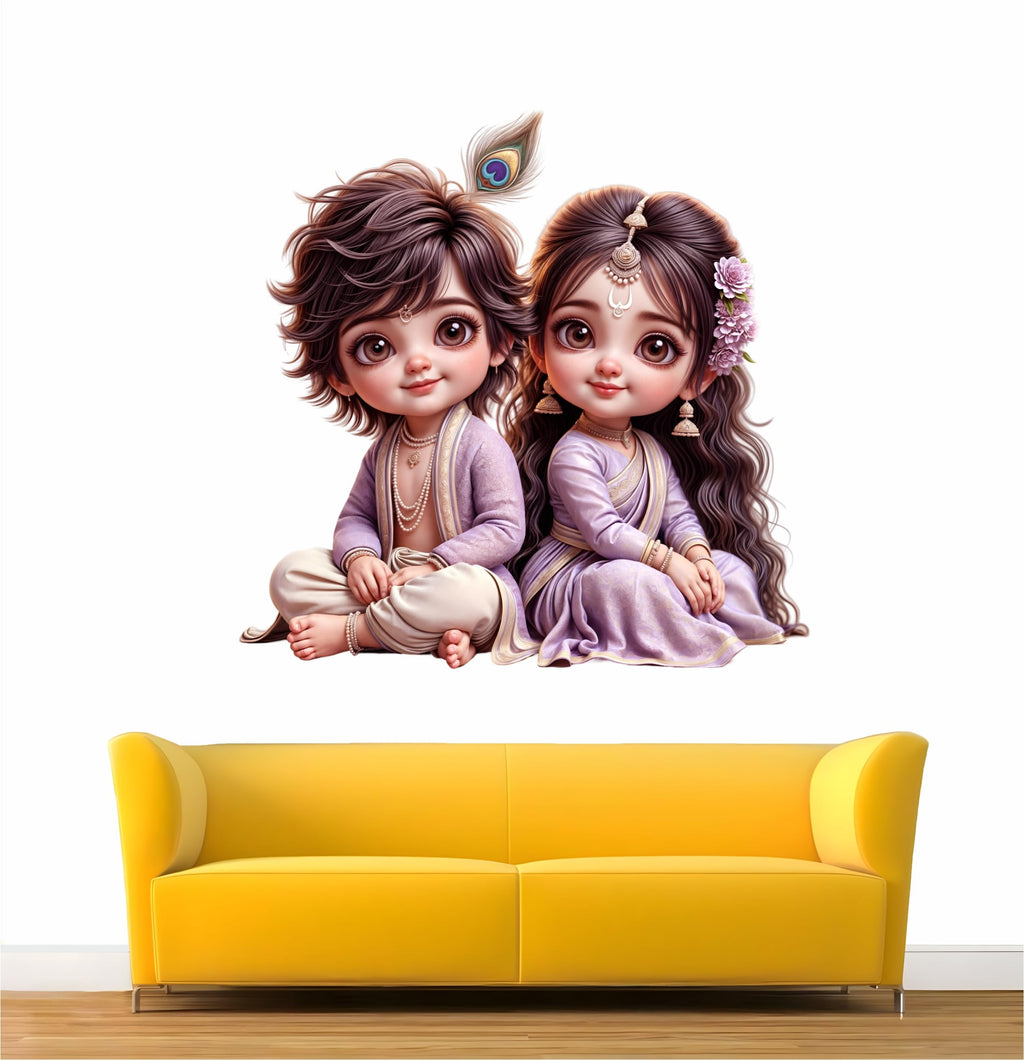 Elegant Radha Krishna Wall Sticker - Divine Décor for Spiritual Homes and Peaceful Living