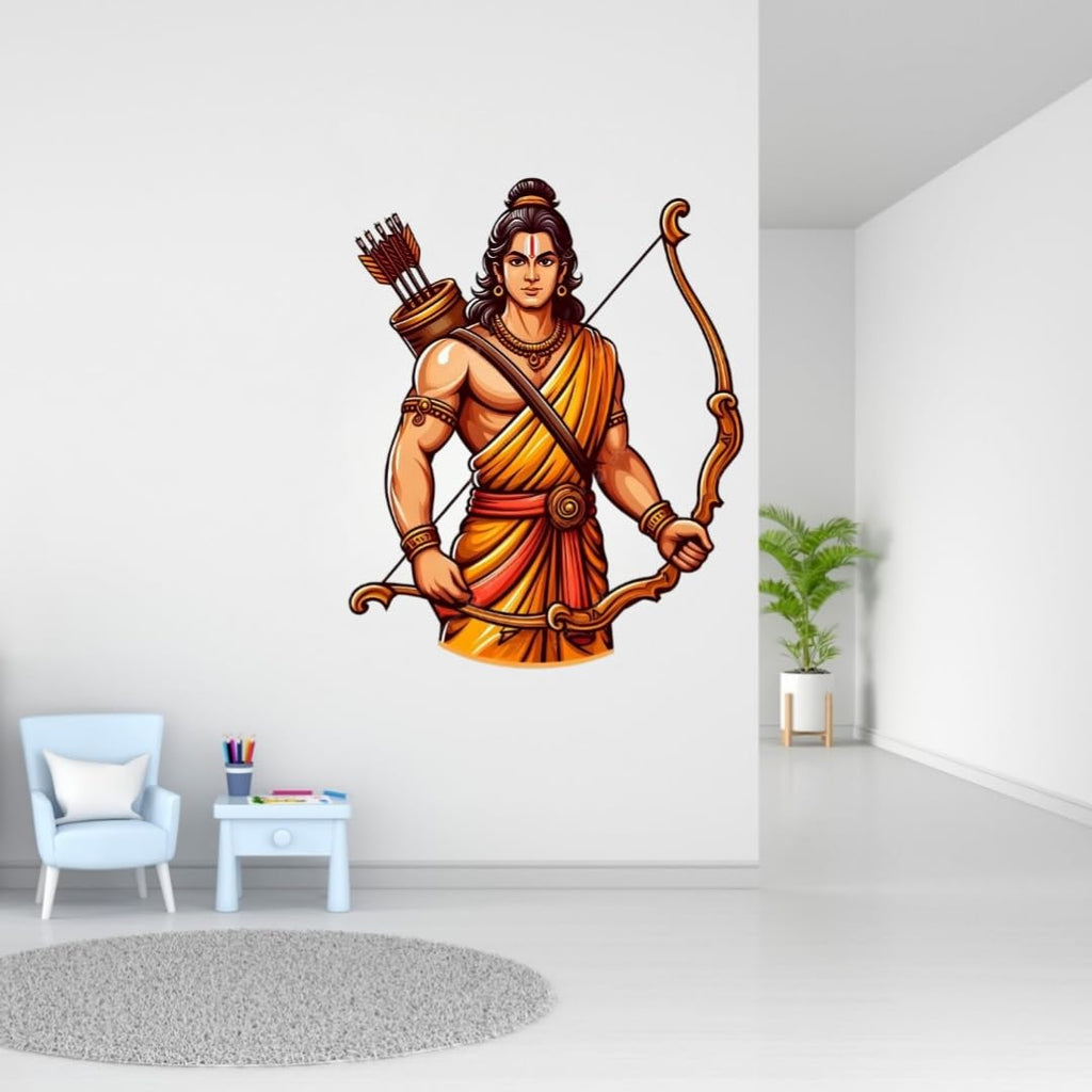 Lord Ram Wall Sticker - Hindu Mythology Cartoon Art - Spiritual Décor for Kids' Room - Self-Adhesive & Easy to Apply