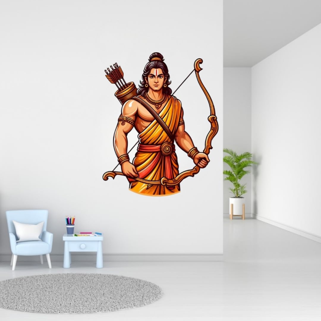 Lord Ram Wall Sticker - Hindu Mythology Cartoon Art - Spiritual Décor for Kids' Room - Self-Adhesive & Easy to Apply