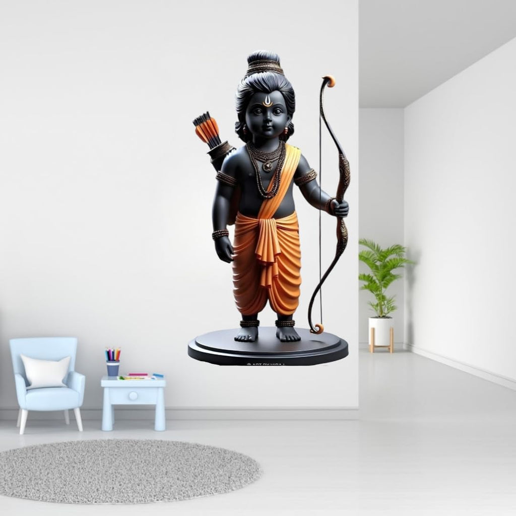 Lord Ram Decorative Wall Sticker, Black and Orange Traditional Design, Religious Hindu Lord Ram Wall Sticker