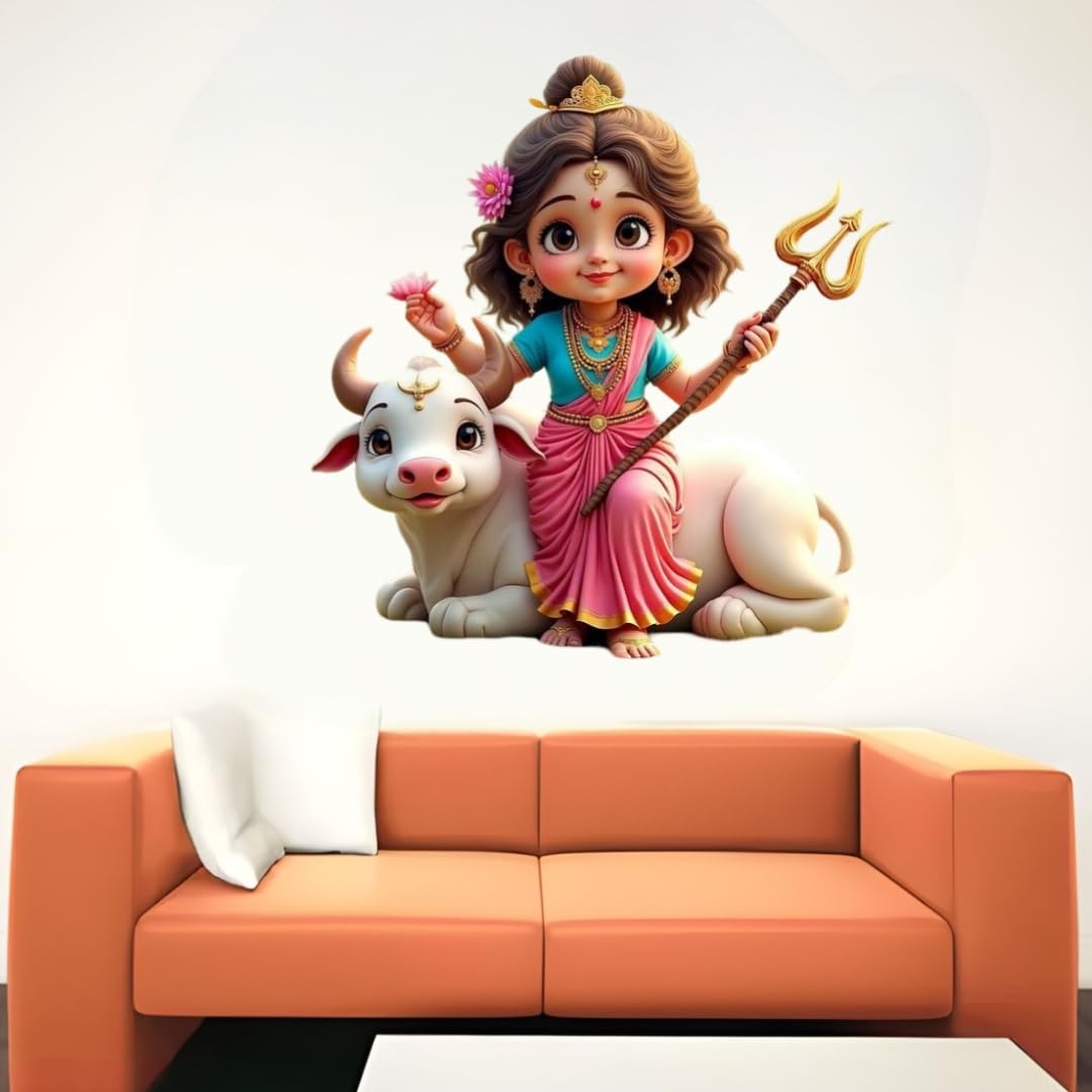 Goddess Wall Sticker - Divine Feminine Art on Bull with Trident & Flower - Spiritual Décor - Self-Adhesive Vinyl