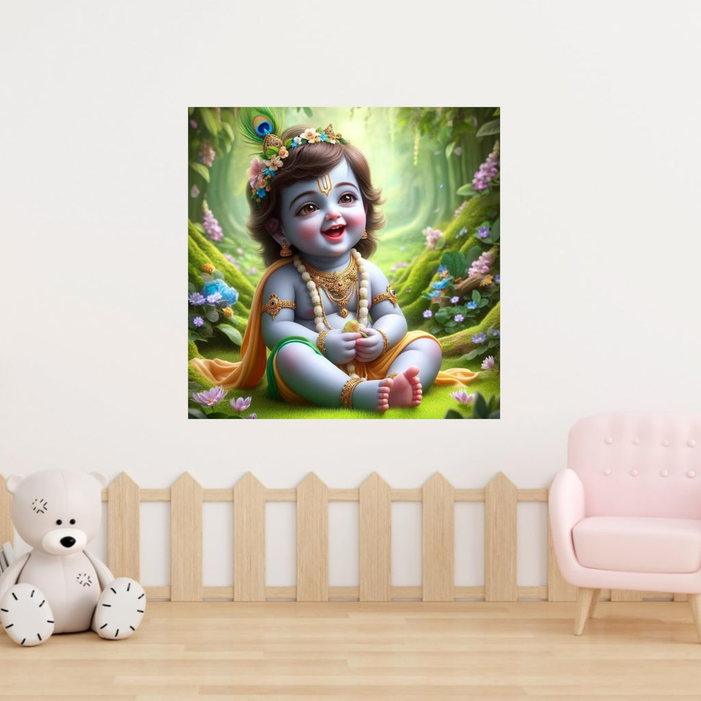 Divine Baby Krishna Wall Sticker Elegant Spiritual Décor for Home, Living Room, Bedroom & Prayer Area Premium PVC Vinyl with Self-Adhesive Design Easy to Apply & Remove 40 x 40 cm Dimensions