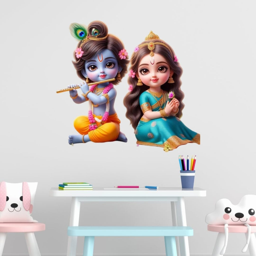 Decorative Wall Sticker, Krishna and Radha Design, Hindu Religious Art Decal for Home, Nursery Room Decor