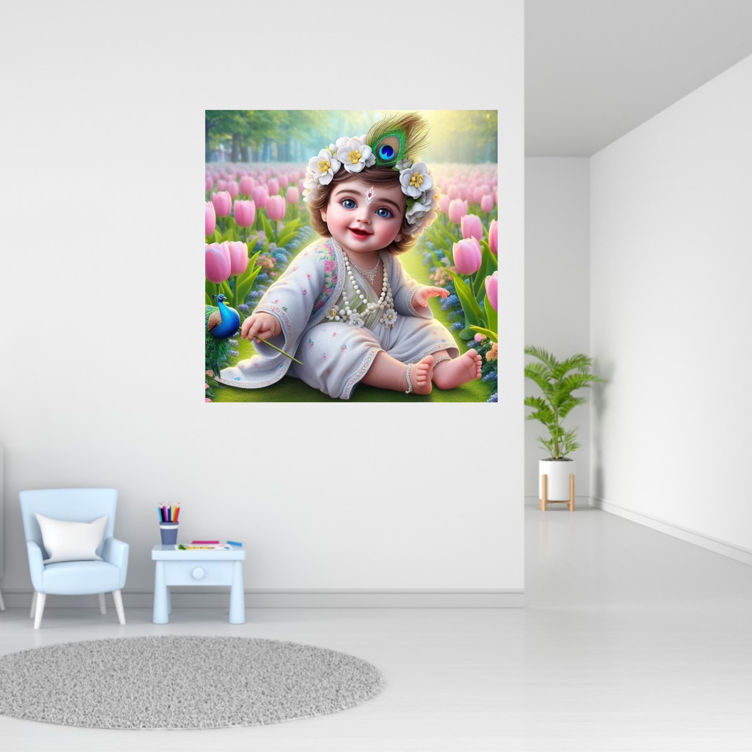 Cryptofeno Exquisite Lord Krishna Baby Poster - Divine Infant Art for Home Décor - Self Adhesive Vinyl Poster