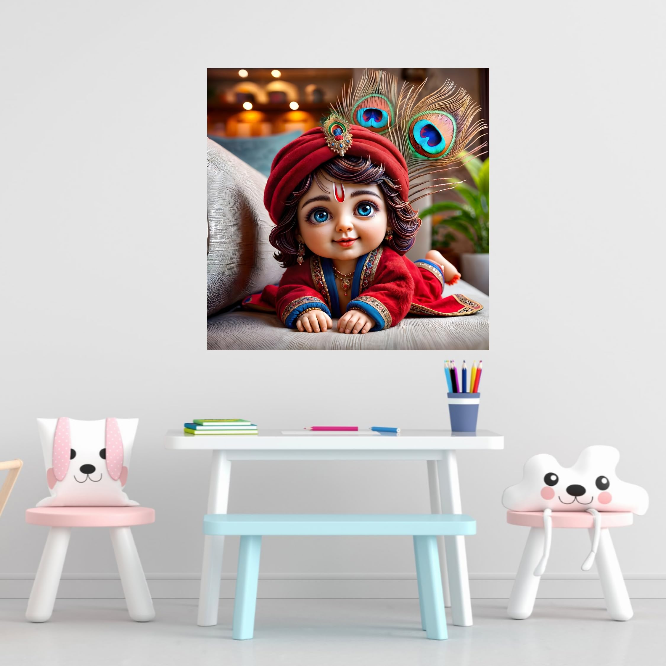 Cryptofeno Lord Krishna Wall Poster | Divine Flute-Playing Art Print | Spiritual Décor for Home & Temple | Premium-Quality Print