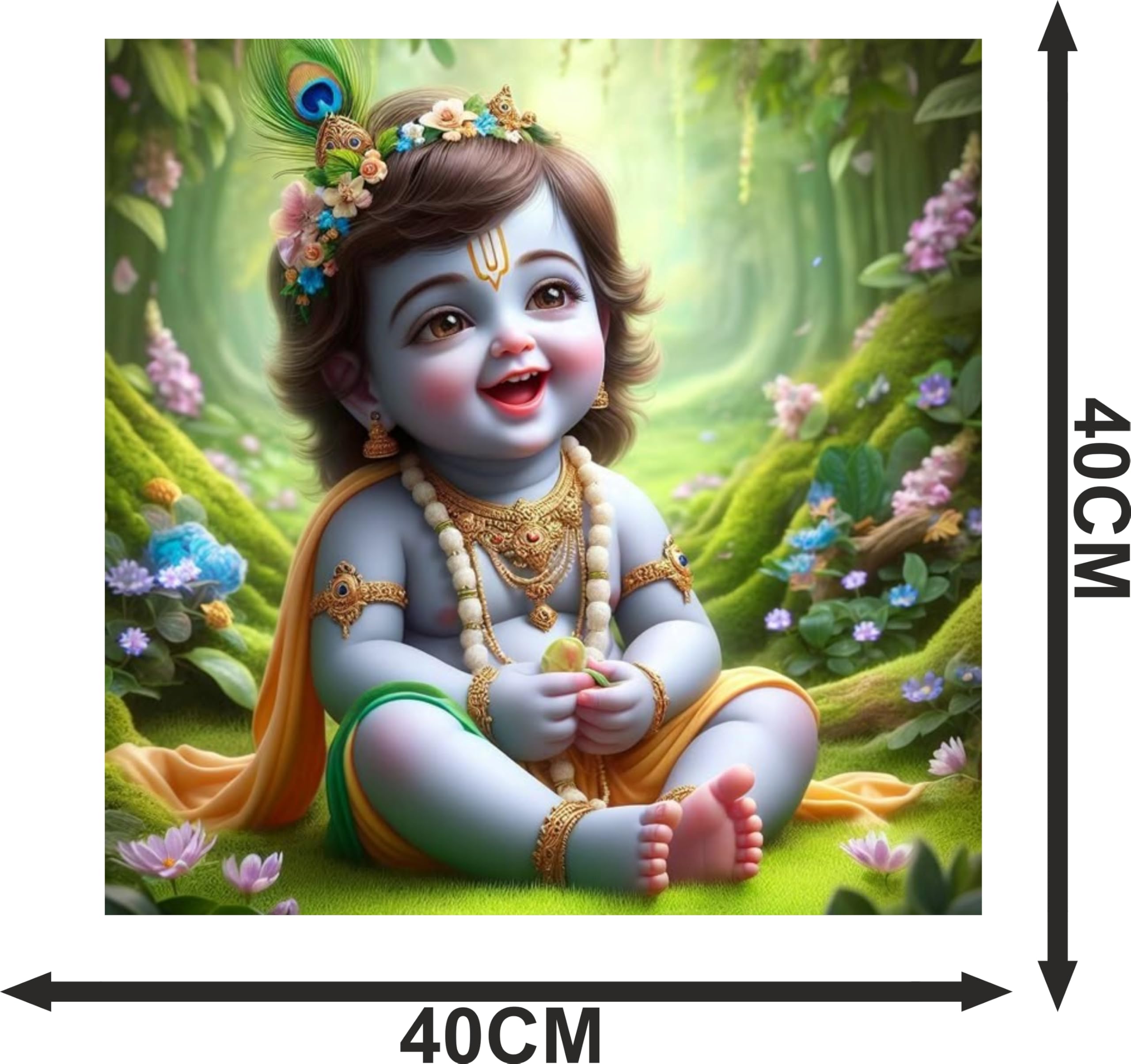 Divine Baby Krishna Wall Sticker Elegant Spiritual Décor for Home, Living Room, Bedroom & Prayer Area Premium PVC Vinyl with Self-Adhesive Design Easy to Apply & Remove 40 x 40 cm Dimensions