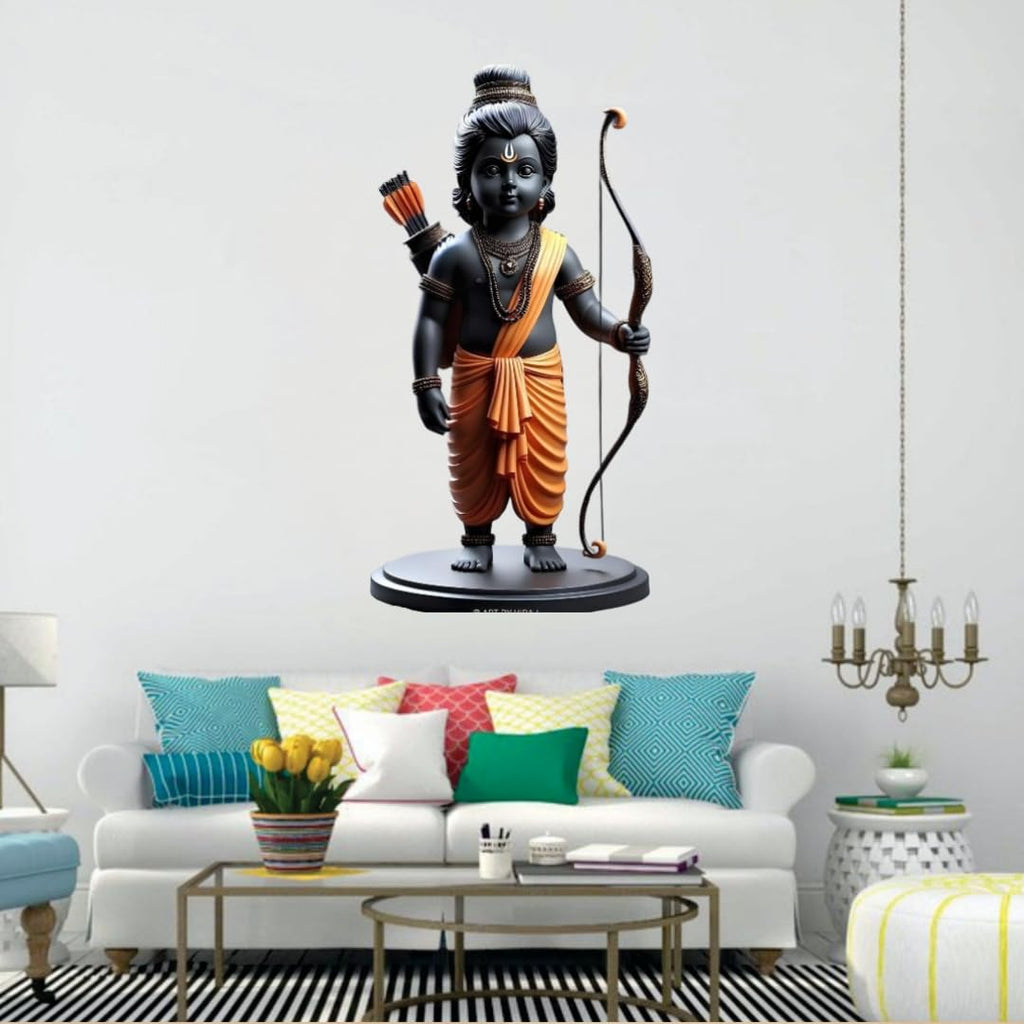 Lord Ram Decorative Wall Sticker, Black and Orange Traditional Design, Religious Hindu Lord Ram Wall Sticker