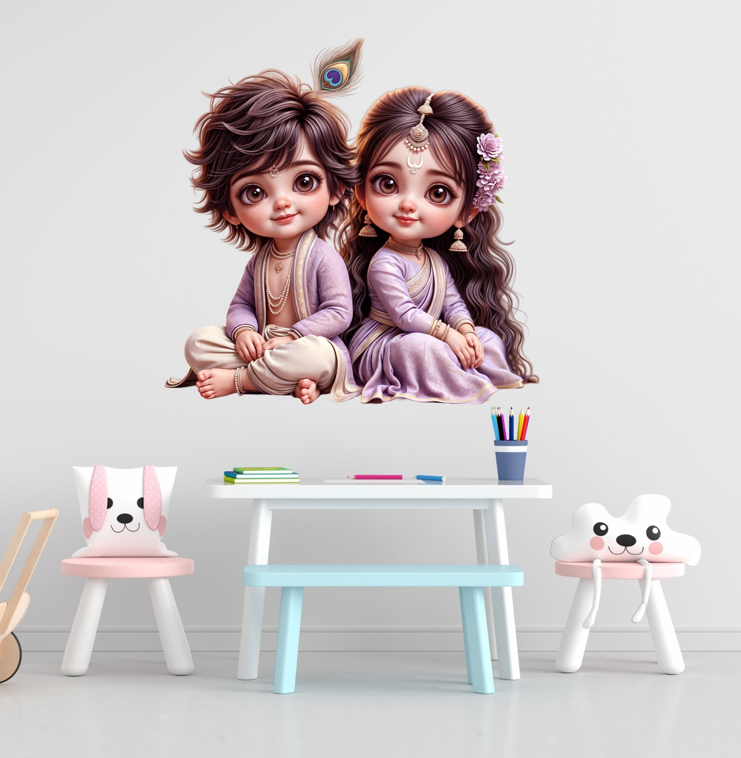 Elegant Radha Krishna Wall Sticker - Divine Décor for Spiritual Homes and Peaceful Living