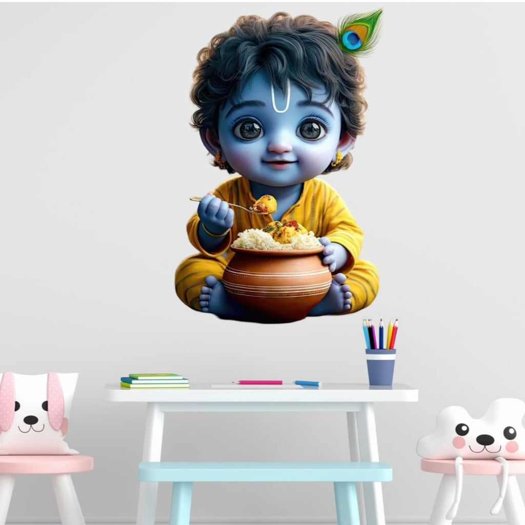 Baby Krishna Wall Sticker, Decorative Hindu Religious Art for Living Room, Large Size