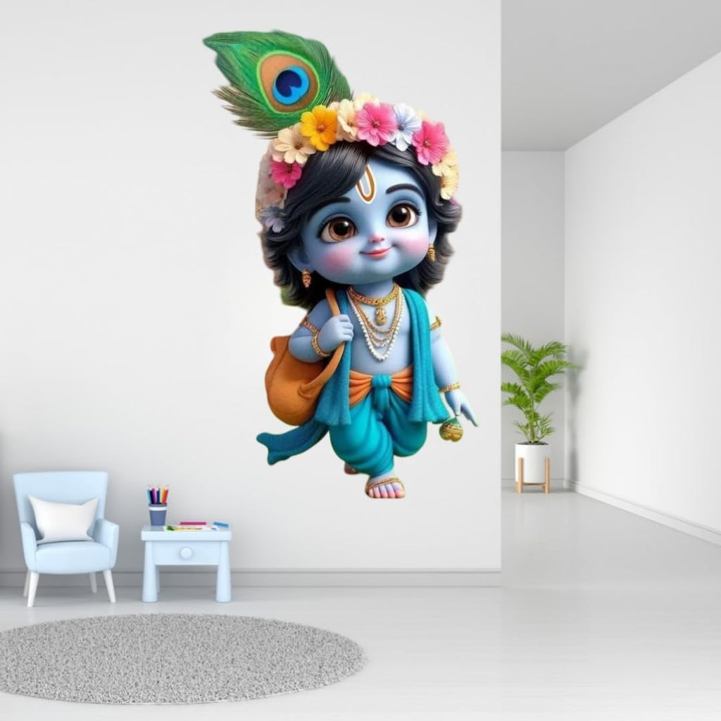 Cute Little Krishna Wall Sticker, Decorative Vinyl Sticker for Children's Room, Multicolour