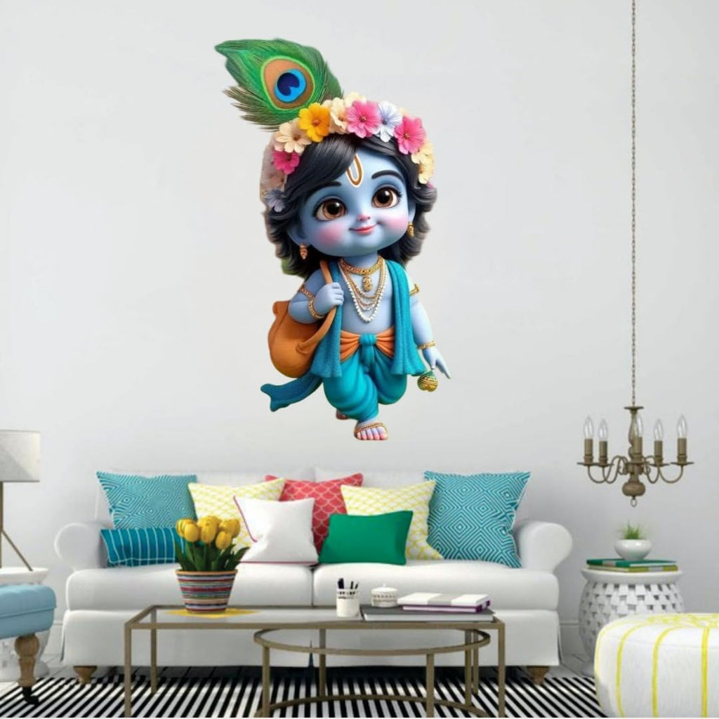 Cute Little Krishna Wall Sticker, Decorative Vinyl Sticker for Children's Room, Multicolour