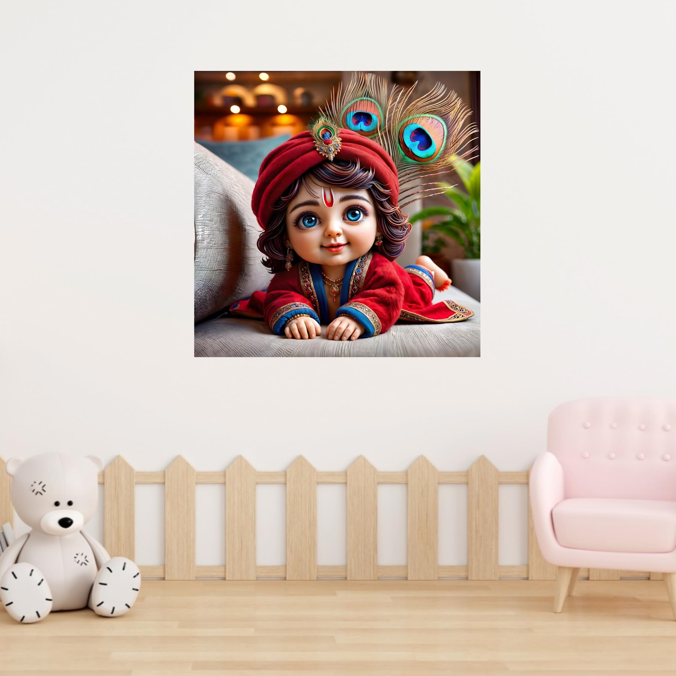 Cryptofeno Lord Krishna Wall Poster | Divine Flute-Playing Art Print | Spiritual Décor for Home & Temple | Premium-Quality Print