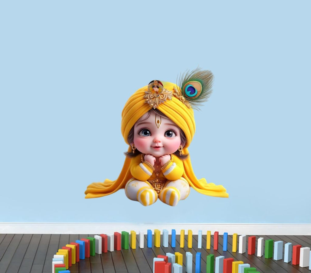 Bal Krishna Wall Sticker - Cute Baby Krishna Design - Lord Krishna Home Décor - Spiritual Wall Art(45 * 45cm) Material Premium Vinyl