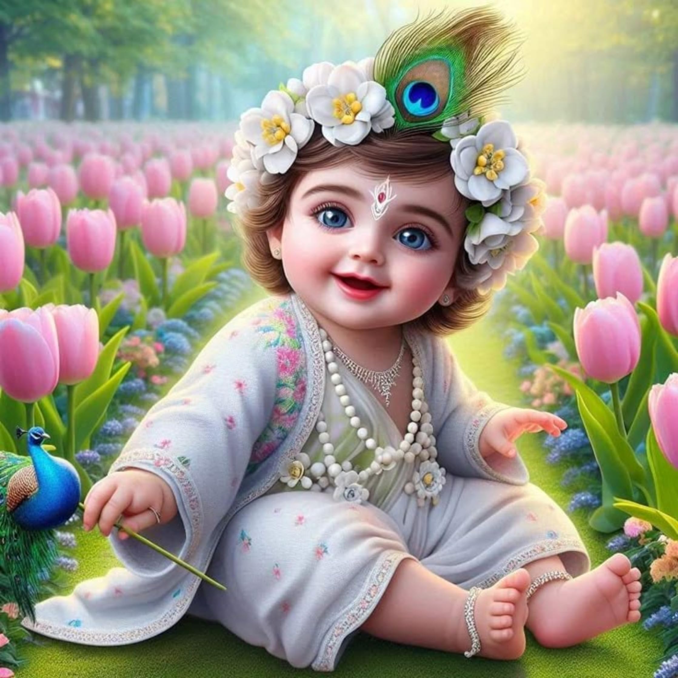 Cryptofeno Exquisite Lord Krishna Baby Poster - Divine Infant Art for Home Décor - Self Adhesive Vinyl Poster
