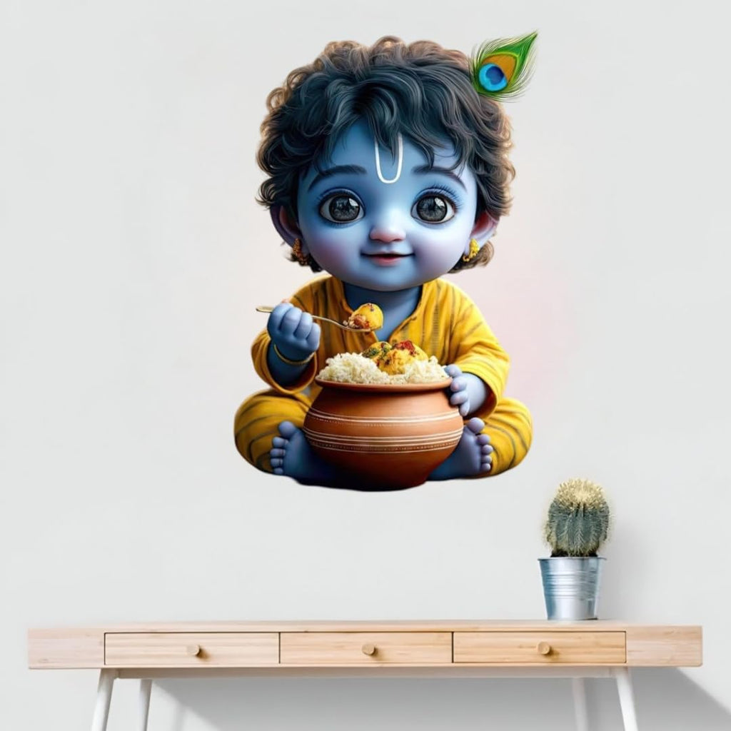 Baby Krishna Wall Sticker, Decorative Hindu Religious Art for Living Room, Large Size