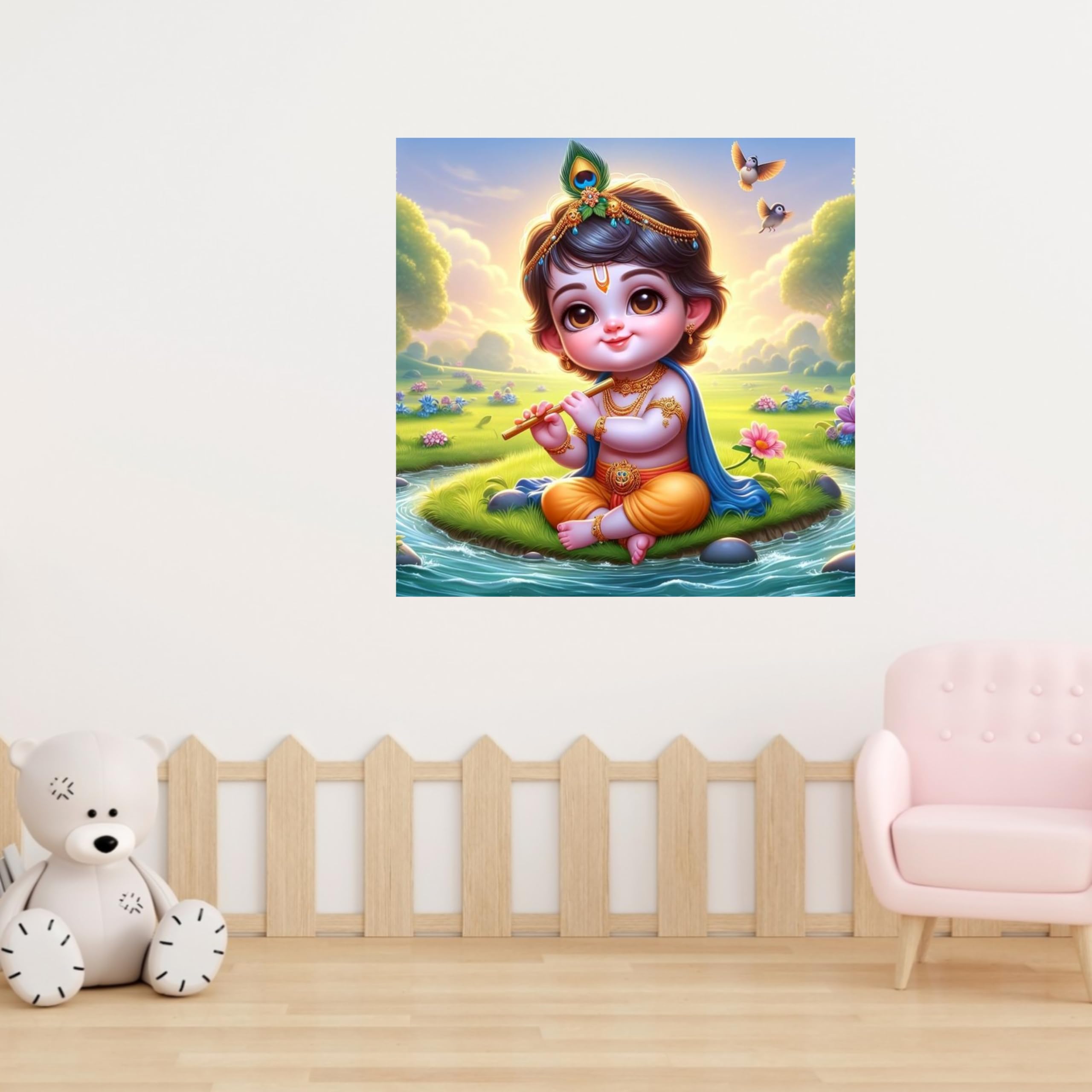 Baby Krishna Wall Sticker | Divine Spiritual Décor for Home, Living Room & Prayer Area | Premium PVC Vinyl | Easy-to-Apply Self-Adhesive Design | Vibrant Colors | Size 40 x 40 cm