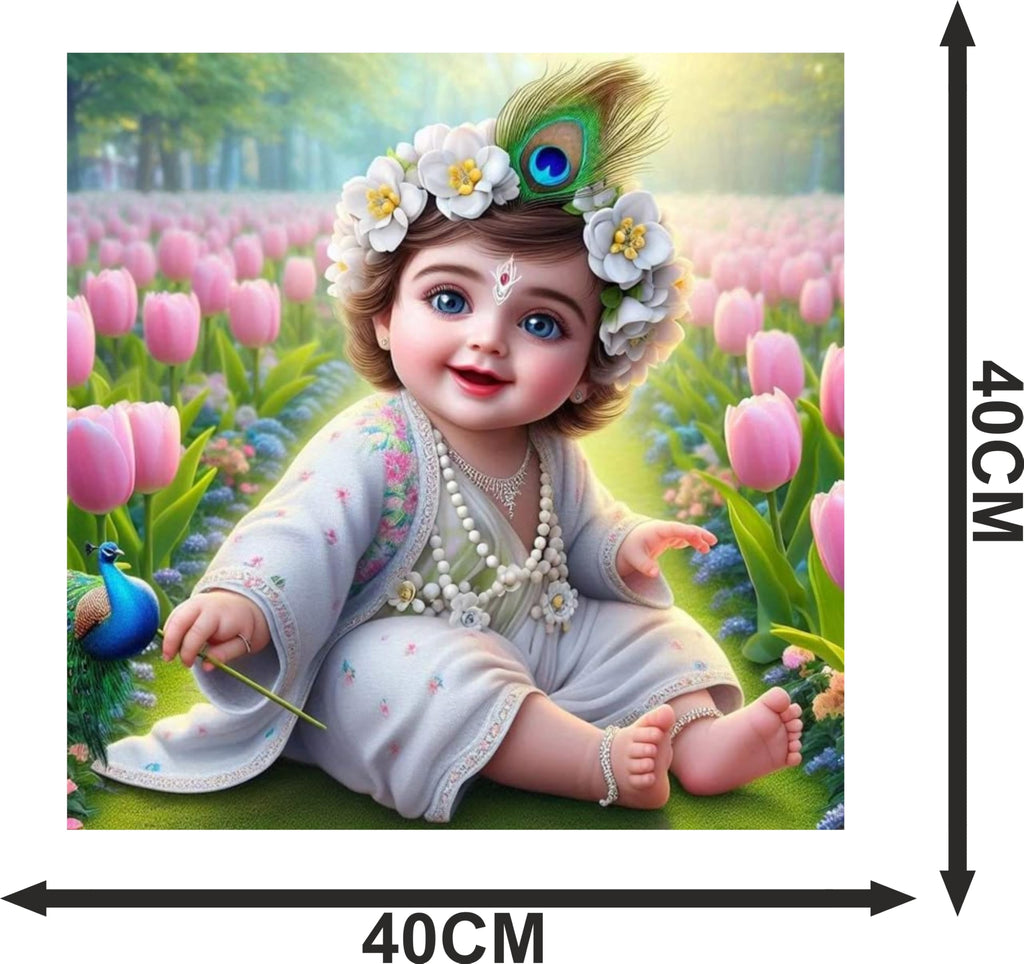 Cryptofeno Exquisite Lord Krishna Baby Poster - Divine Infant Art for Home Décor - Self Adhesive Vinyl Poster