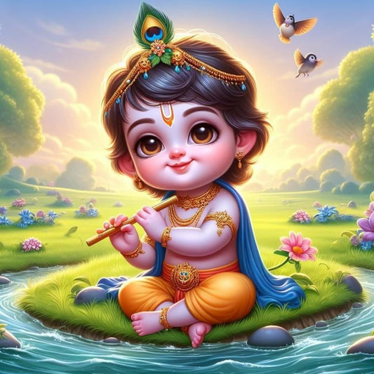 Baby Krishna Wall Sticker | Divine Spiritual Décor for Home, Living Room & Prayer Area | Premium PVC Vinyl | Easy-to-Apply Self-Adhesive Design | Vibrant Colors | Size 40 x 40 cm