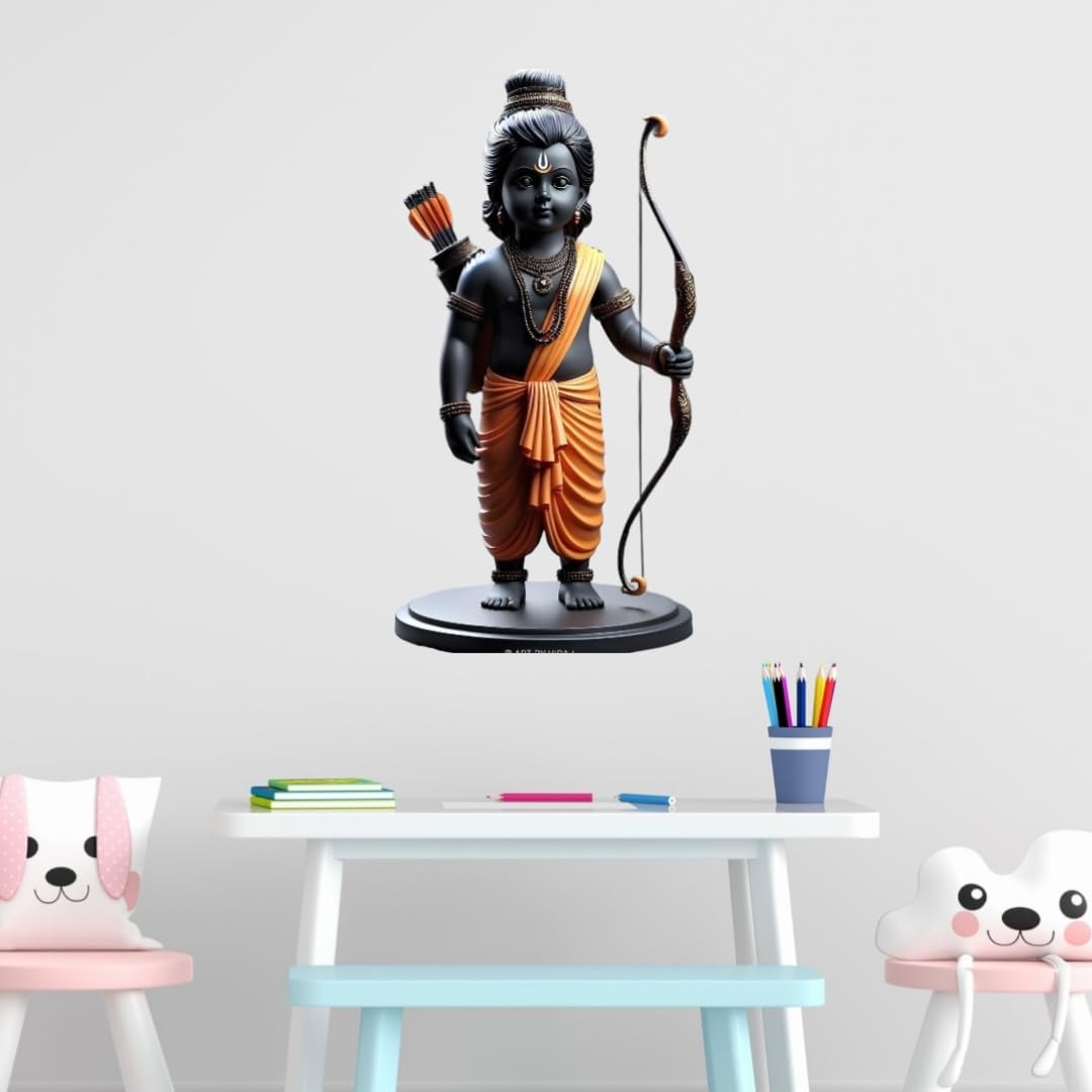 Lord Ram Decorative Wall Sticker, Black and Orange Traditional Design, Religious Hindu Lord Ram Wall Sticker