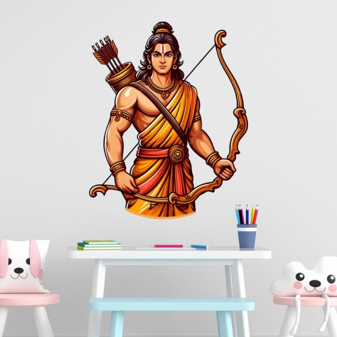 Lord Ram Wall Sticker - Hindu Mythology Cartoon Art - Spiritual Décor for Kids' Room - Self-Adhesive & Easy to Apply