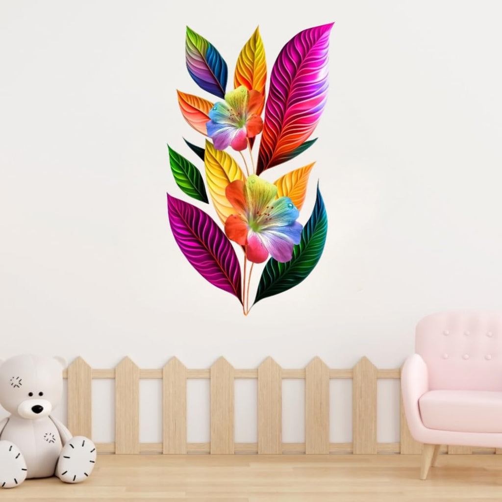 Rainbow Floral Wall Sticker, Colourful Tropical Leaves and Flowers, Nursery Room Decoration Wall Sticker