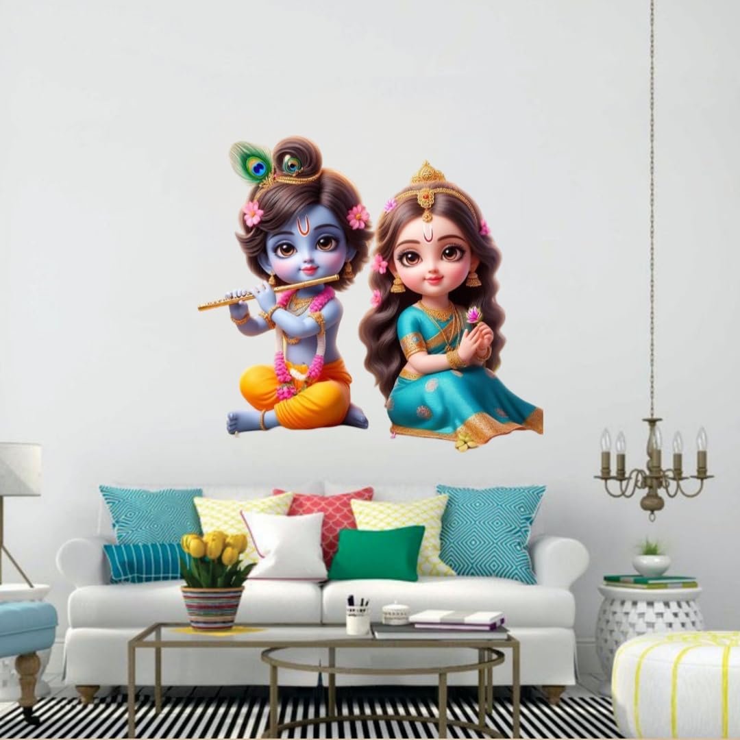 Decorative Wall Sticker, Krishna and Radha Design, Hindu Religious Art Decal for Home, Nursery Room Decor