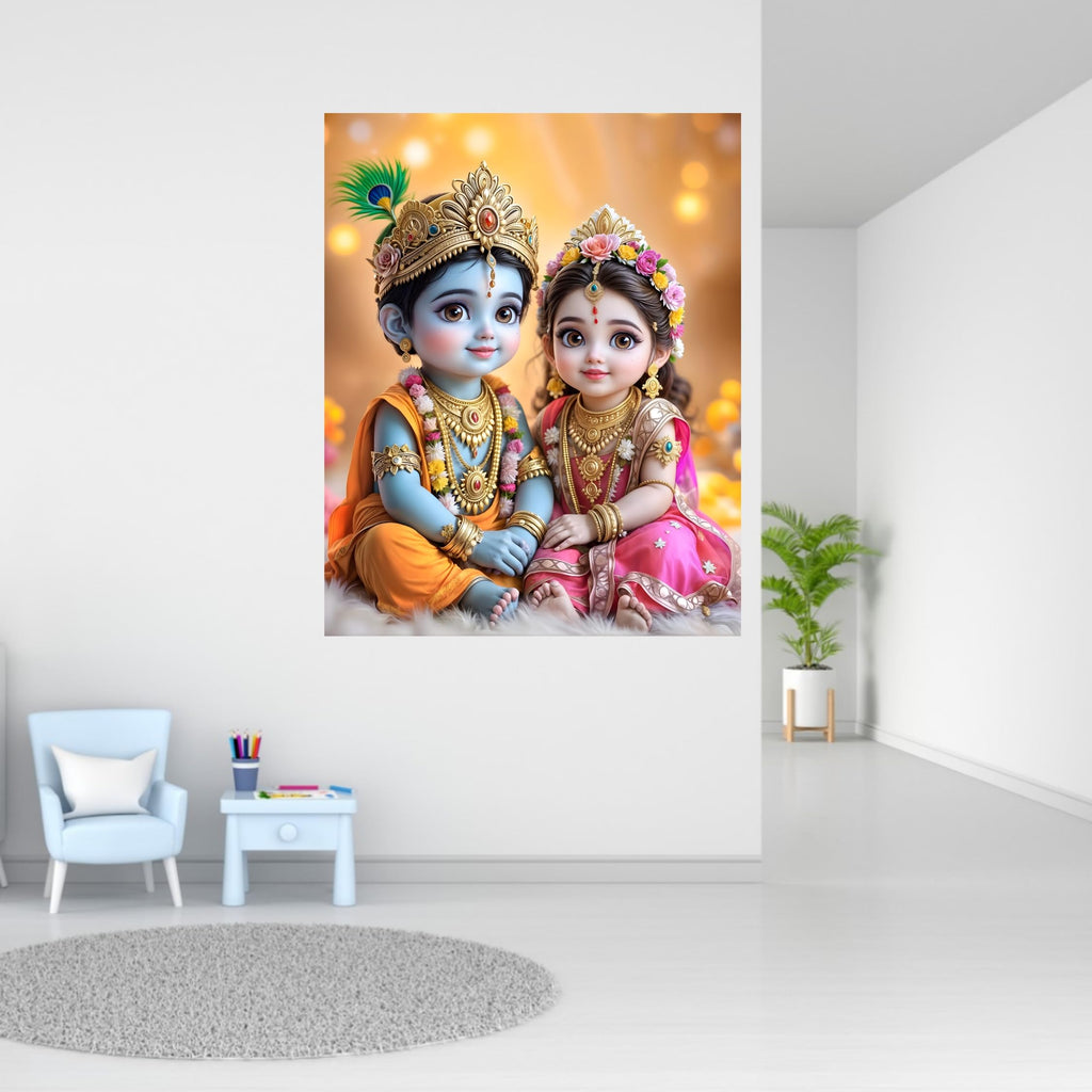 Cryptofeno Radha Krishna Wall Poster - Self Adhesive Vinyl - Size (40 * 50cm) Matrial Vinyl