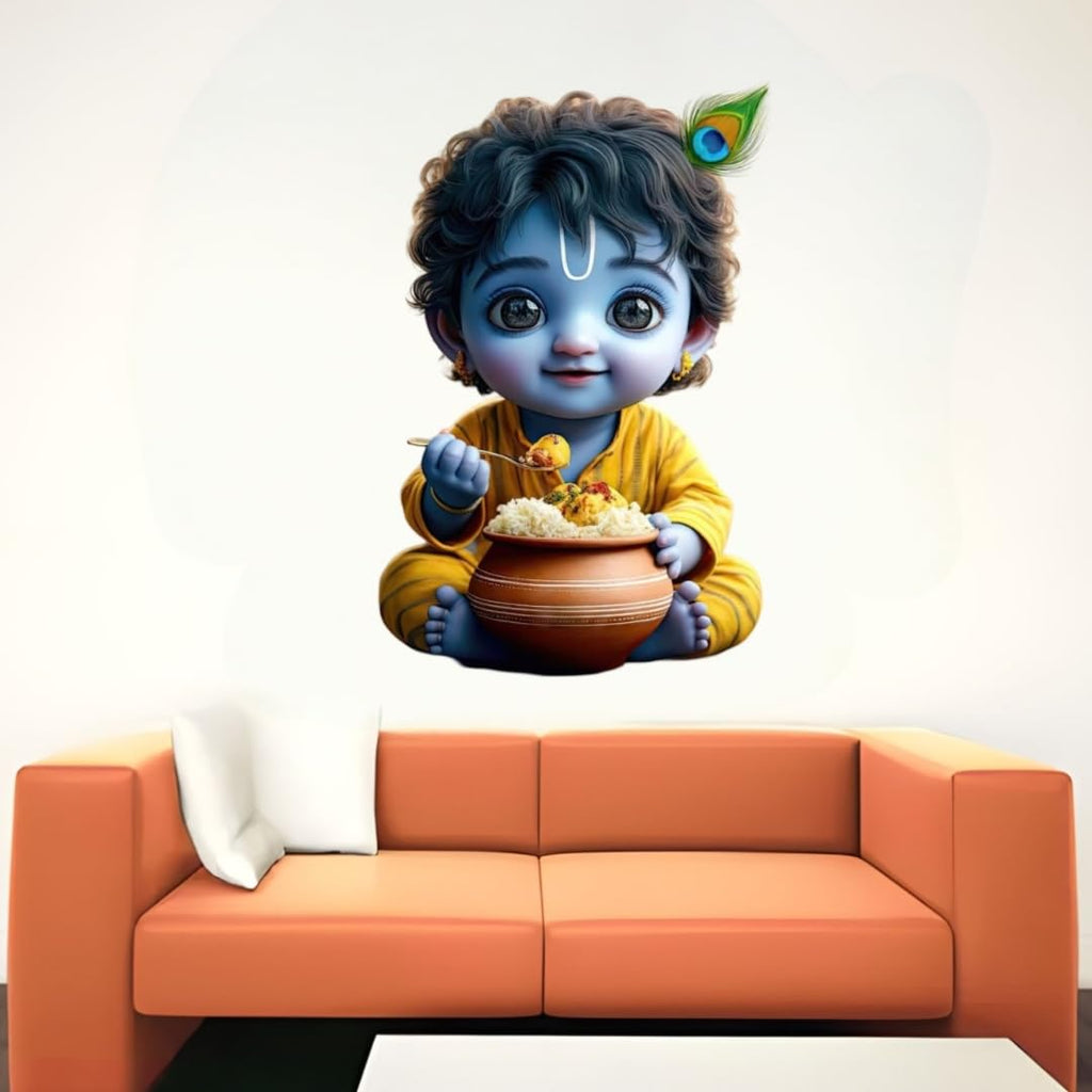 Baby Krishna Wall Sticker, Decorative Hindu Religious Art for Living Room, Large Size