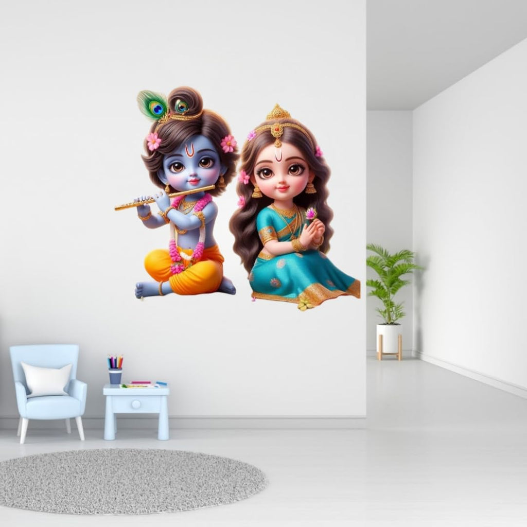 Decorative Wall Sticker, Krishna and Radha Design, Hindu Religious Art Decal for Home, Nursery Room Decor