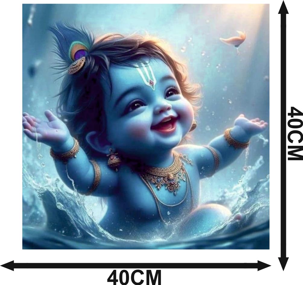 Divine Baby Krishna Wall Sticker | Spiritual Décor Featuring Peacock Feather, Flute & Intricate Jewelry | Premium PVC Vinyl | Ideal for Living Rooms, Bedrooms & Prayer Areas | 40 x 40 cm