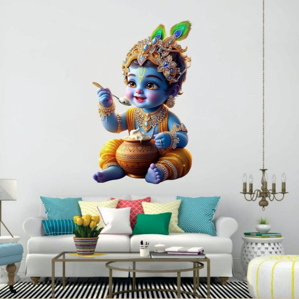 Baby Krishna Wall Decal Sticker, Hindu Religious Art Wall Sticker, Decorative Vinyl for Room, Nursery Decor