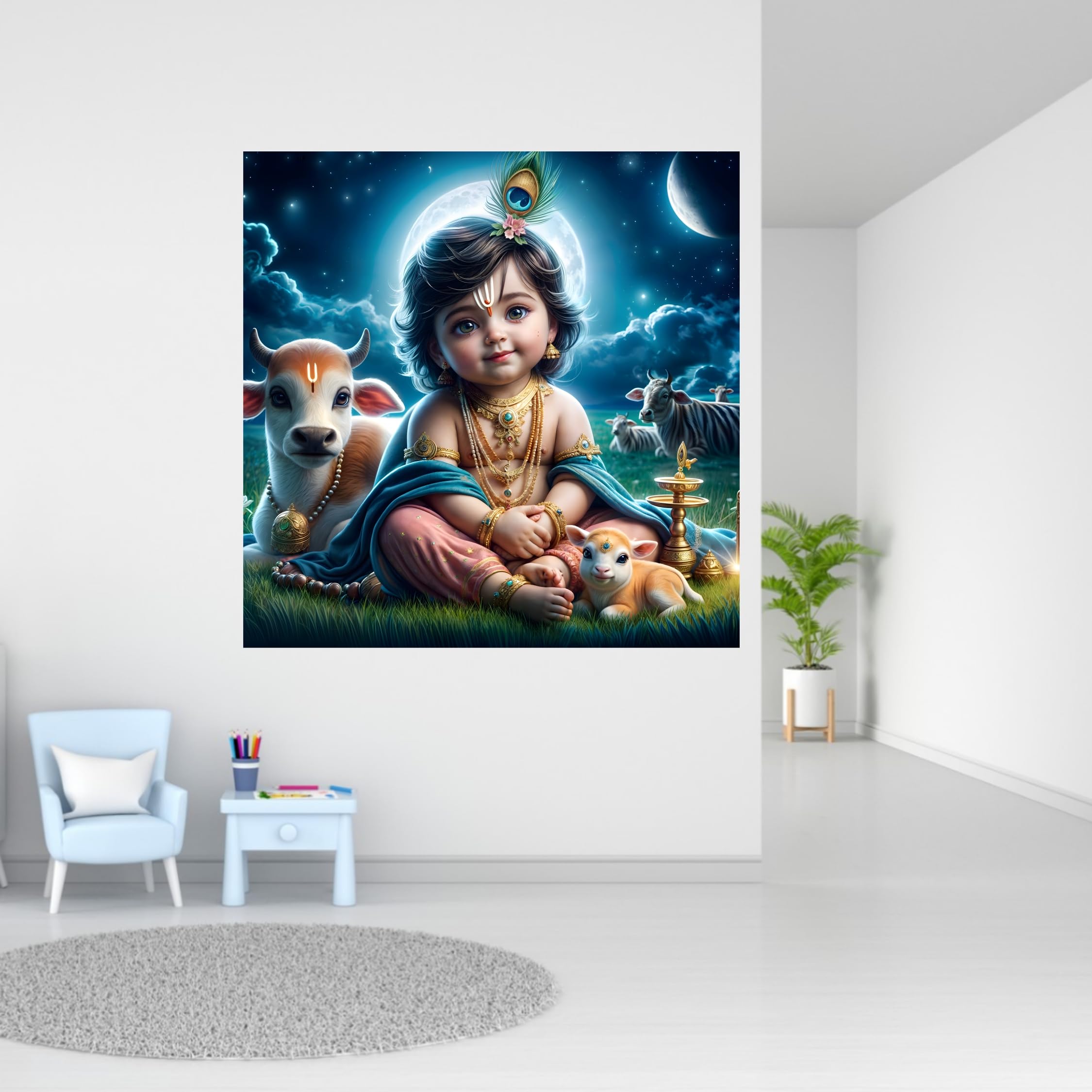 Krishna Wall Sticker – Premium Spiritual Art Décor for Home, Pooja Rooms & Meditation Spaces