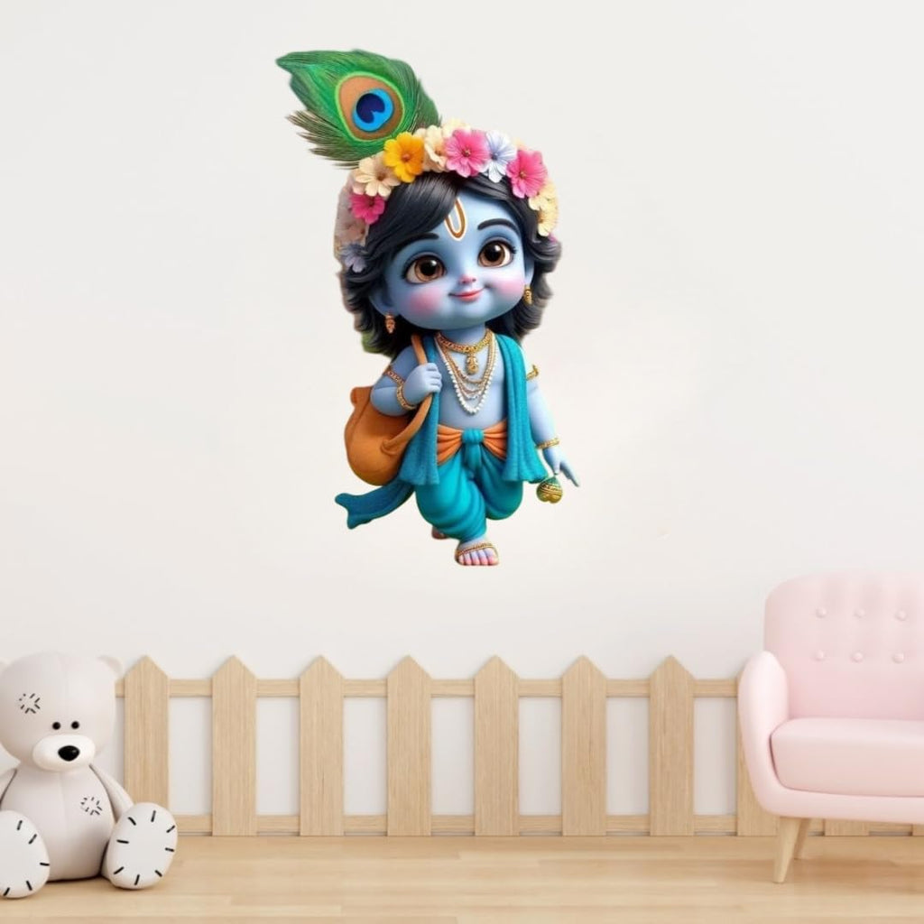 Cute Little Krishna Wall Sticker, Decorative Vinyl Sticker for Children's Room, Multicolour
