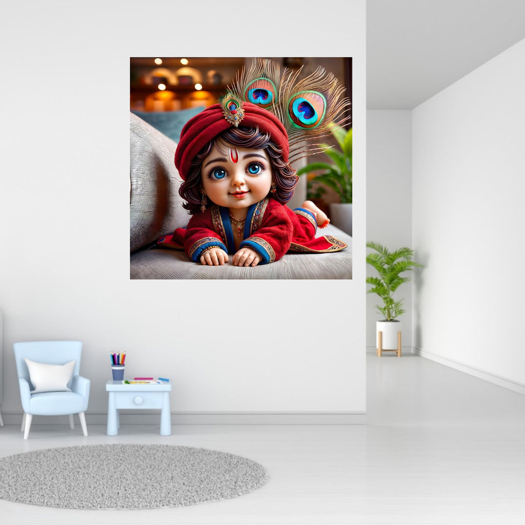 Cryptofeno Lord Krishna Wall Poster | Divine Flute-Playing Art Print | Spiritual Décor for Home & Temple | Premium-Quality Print