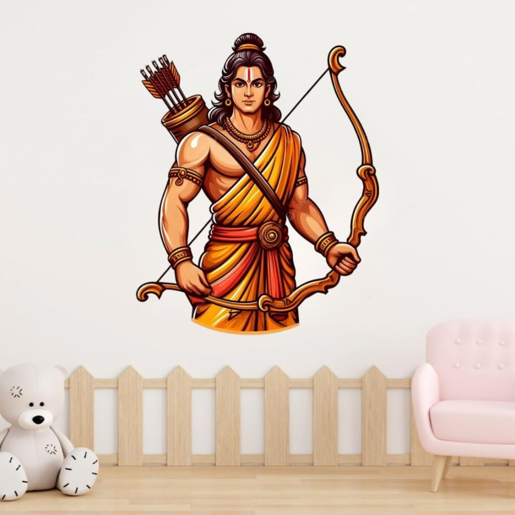 Lord Ram Wall Sticker - Hindu Mythology Cartoon Art - Spiritual Décor for Kids' Room - Self-Adhesive & Easy to Apply