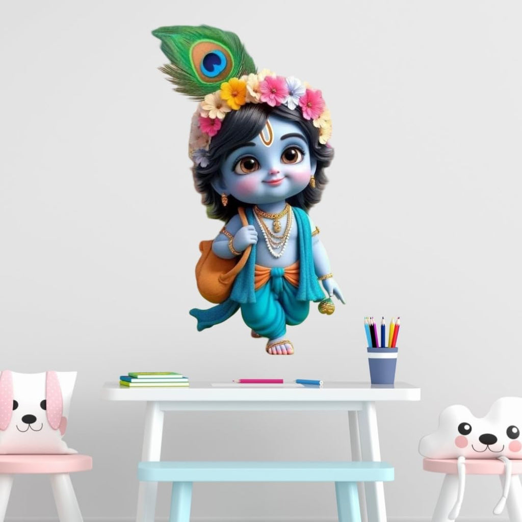 Cute Little Krishna Wall Sticker, Decorative Vinyl Sticker for Children's Room, Multicolour