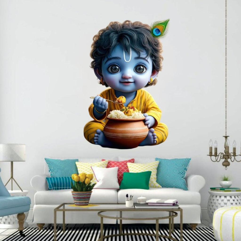 Baby Krishna Wall Sticker, Decorative Hindu Religious Art for Living Room, Large Size