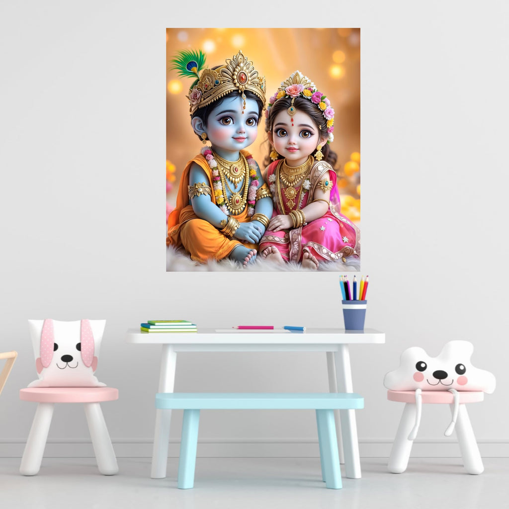 Cryptofeno Radha Krishna Wall Poster - Self Adhesive Vinyl - Size (40 * 50cm) Matrial Vinyl