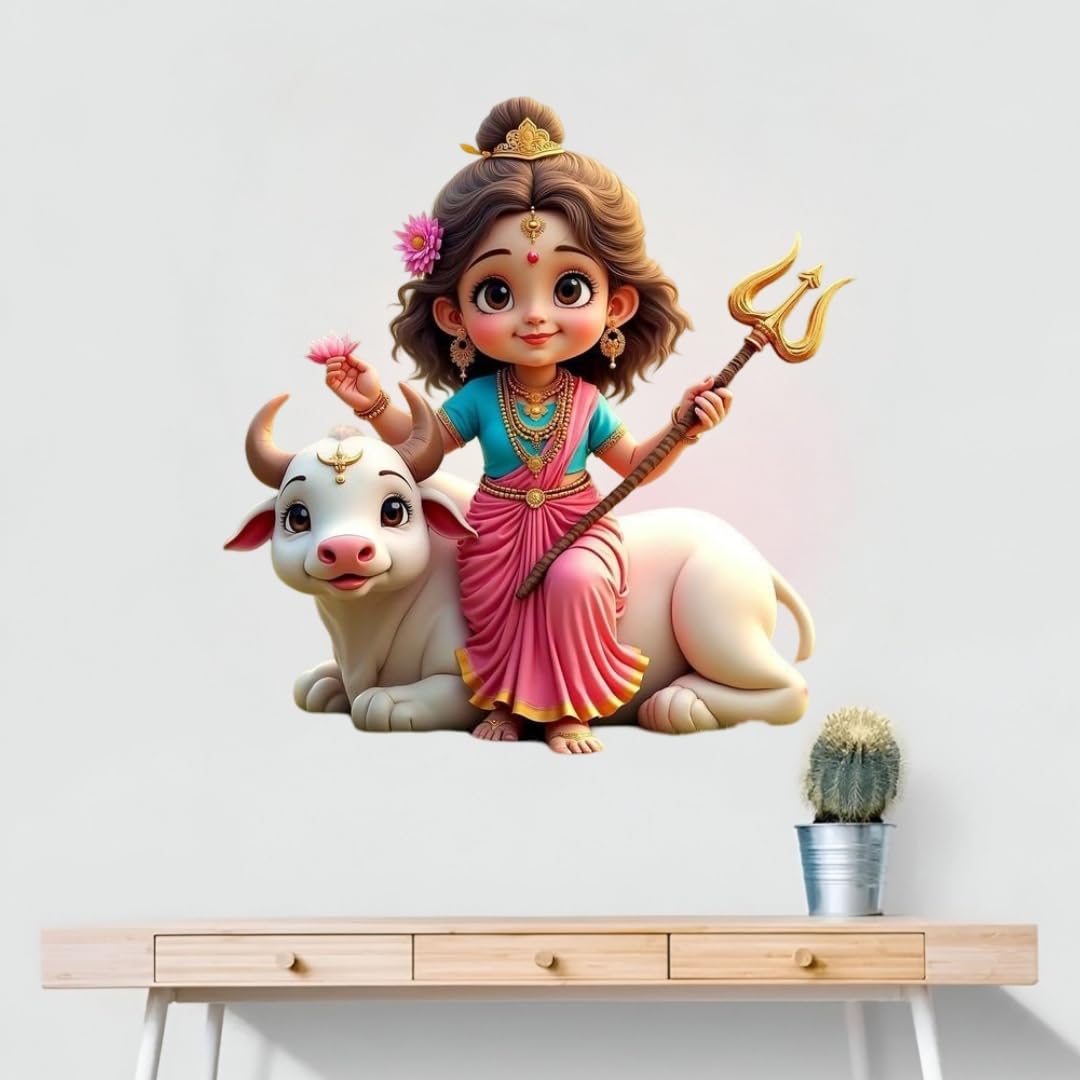 Goddess Wall Sticker - Divine Feminine Art on Bull with Trident & Flower - Spiritual Décor - Self-Adhesive Vinyl