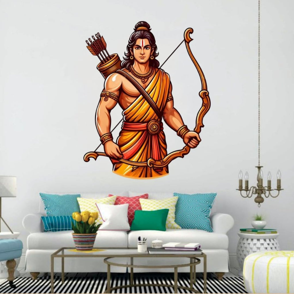 Lord Ram Wall Sticker - Hindu Mythology Cartoon Art - Spiritual Décor for Kids' Room - Self-Adhesive & Easy to Apply