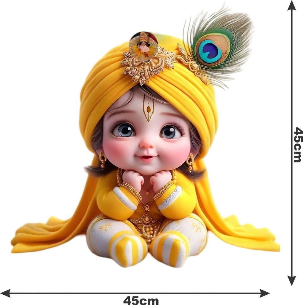 Bal Krishna Wall Sticker - Cute Baby Krishna Design - Lord Krishna Home Décor - Spiritual Wall Art(45 * 45cm) Material Premium Vinyl